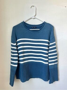 Gap Blue & White Stripe Roll Neck Sweater Medium Petite